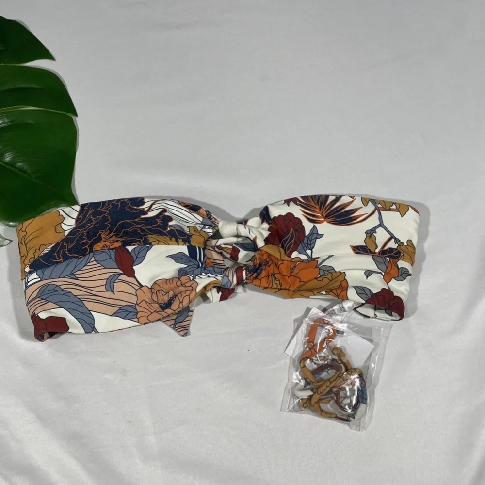 NEW O'Neill‎ [ Medium ] Corinna Floral Print Knot Bandeau Bikini Top